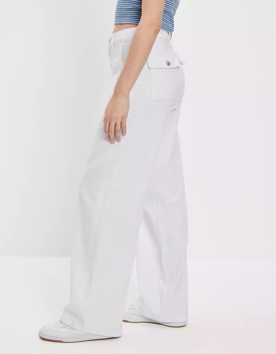 Jean American Eagle AE Stretch Super High-Waisted Baggy Larges-Leg Pant Blanche Femme | BUC-13557720